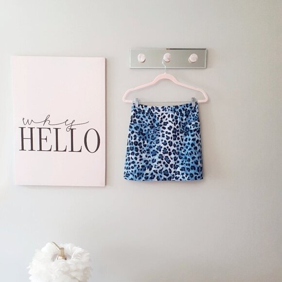 NWOT Zara blue & black satin-effect leopard animal print mini skirt, S - Picture 9 of 14